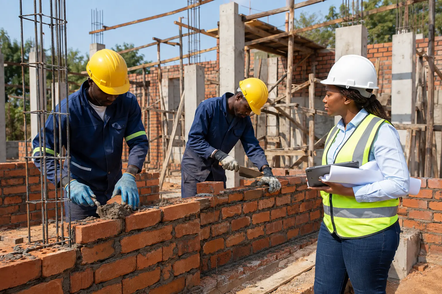 Construction team building a residential property in Zimbabwe